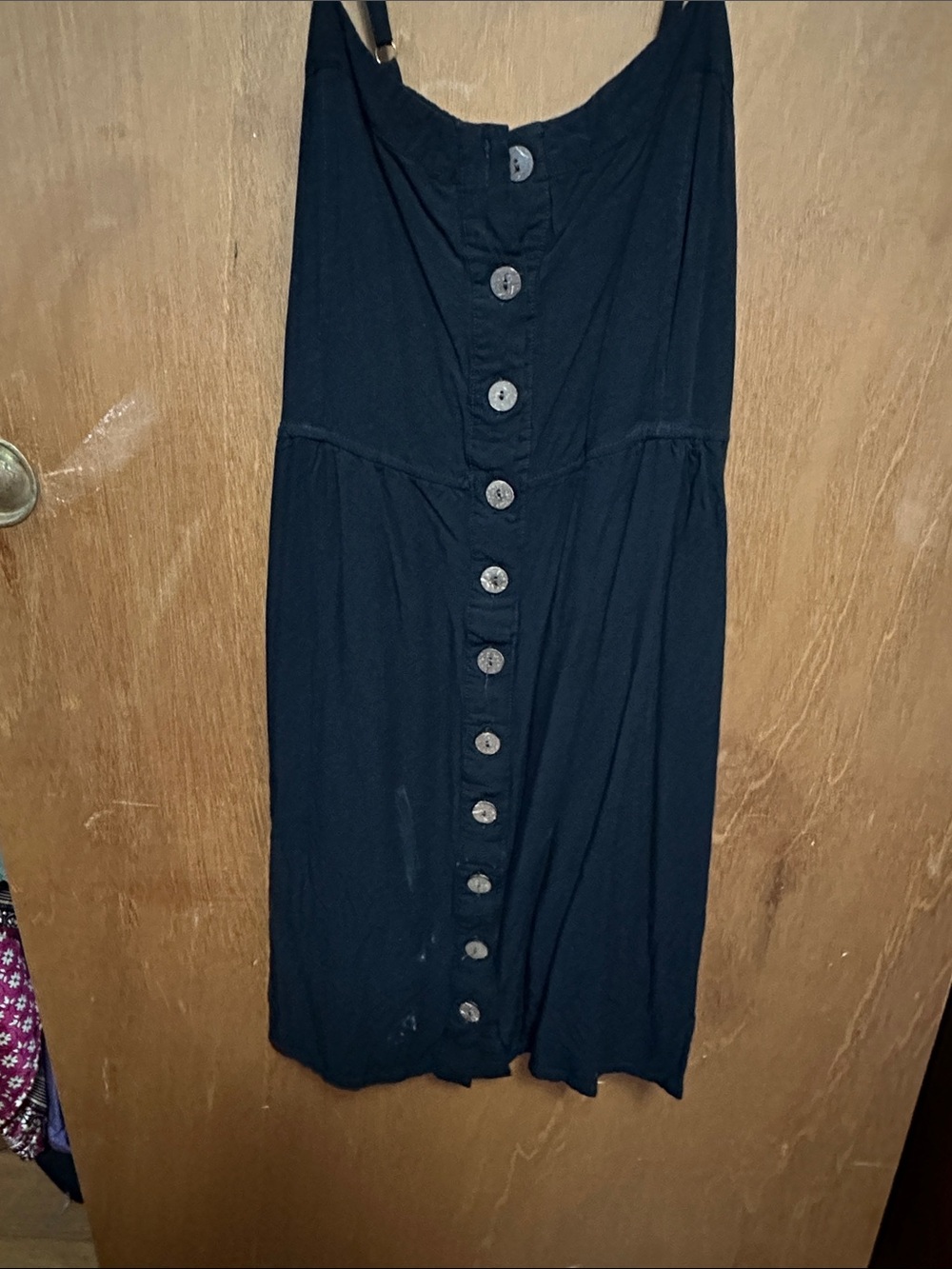 Button-Front Black Midi Dress with Adjustable Straps
